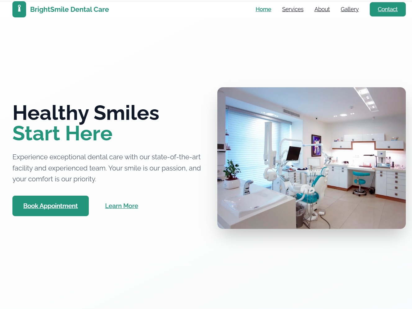 BrightSmile Dental website with a clean, modern layout and user-friendly appointment interface