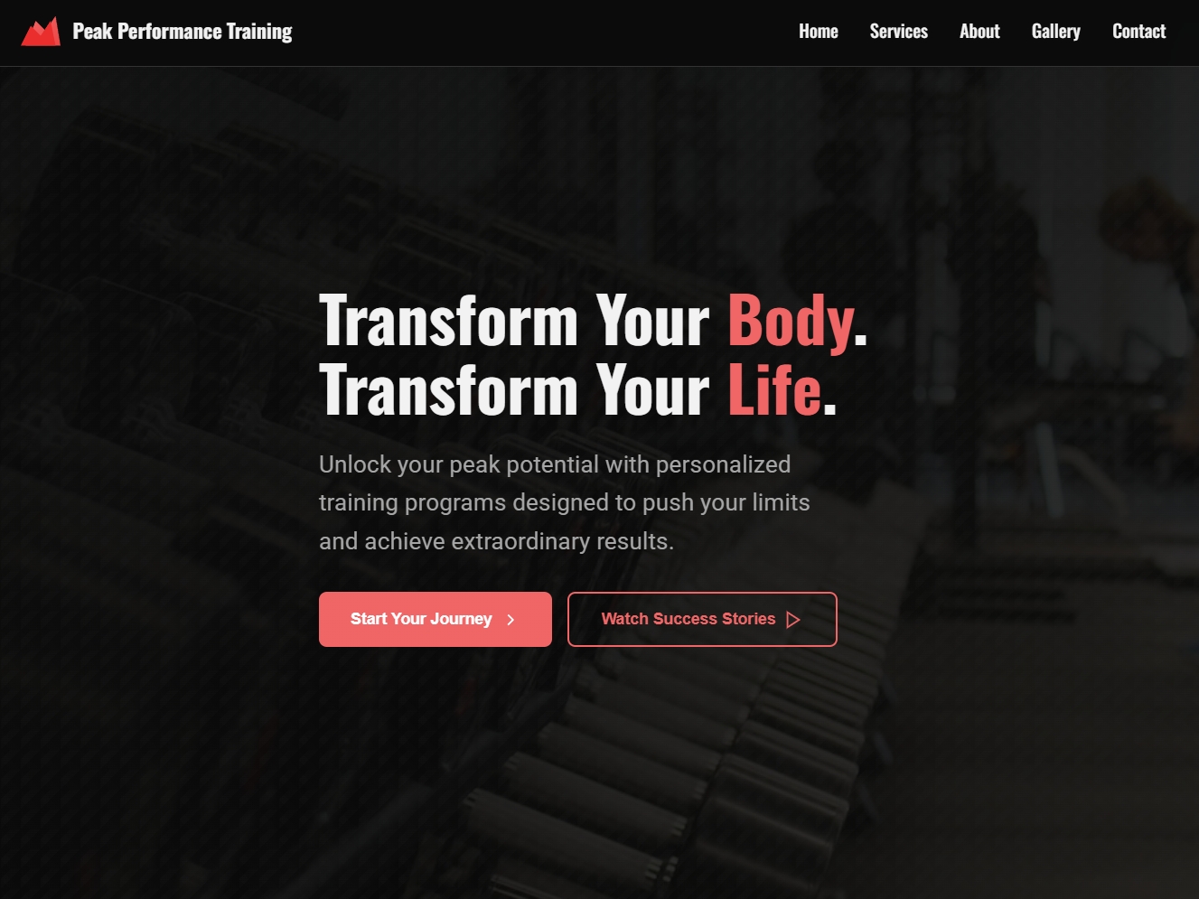 Peak Fitness website with bold typography, energetic colors, and dynamic layout for fitness branding
